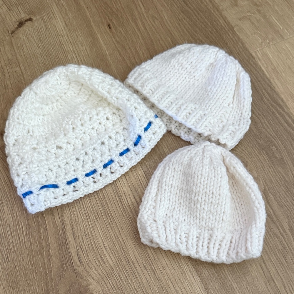 Charming White Knit Baby Hat bundle